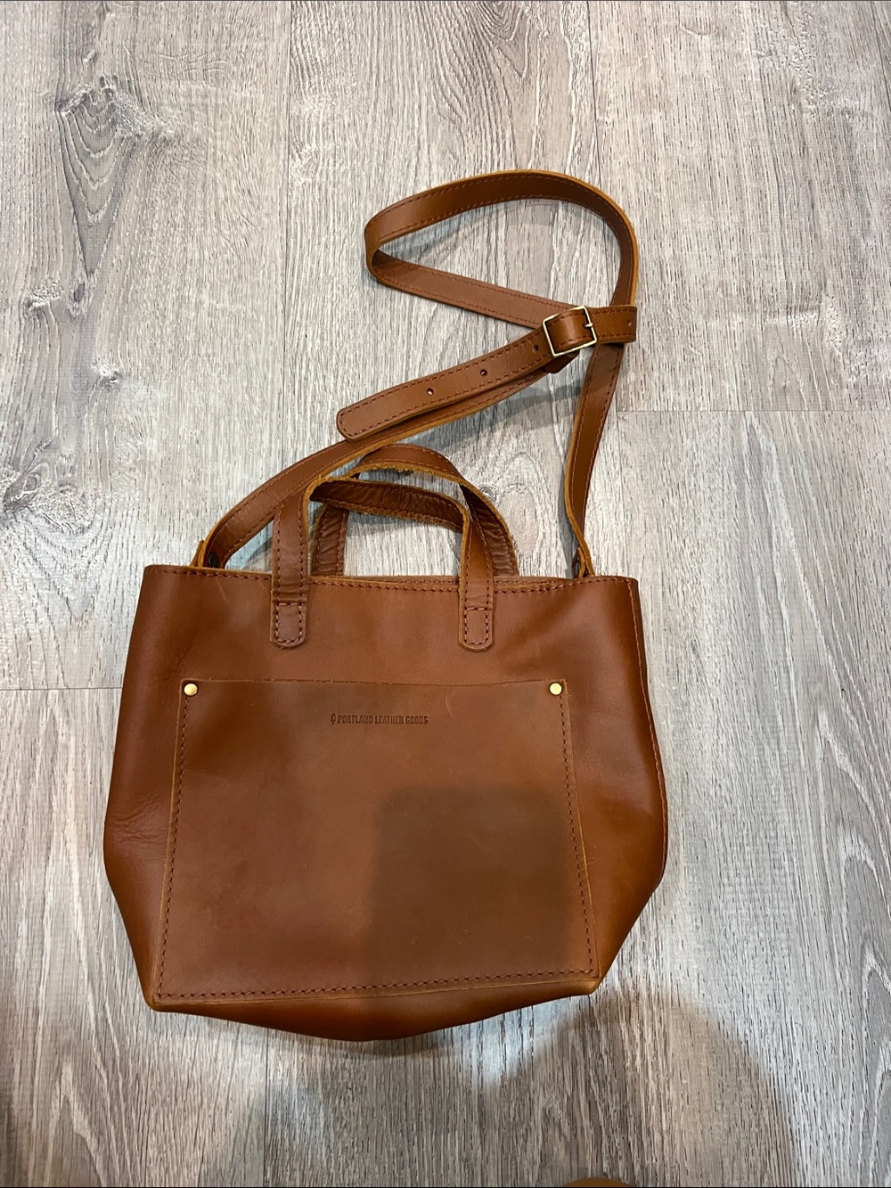 NWOT Portland Leather Cognac Brown Crossbody Zip Tote Bag
